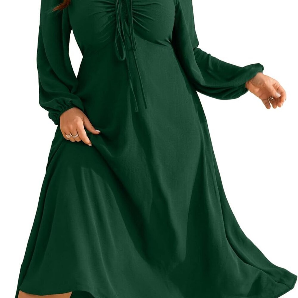 Plus Size Fall Wedding Guest Dress Long Sleeve V-Neck Maxi Pockets